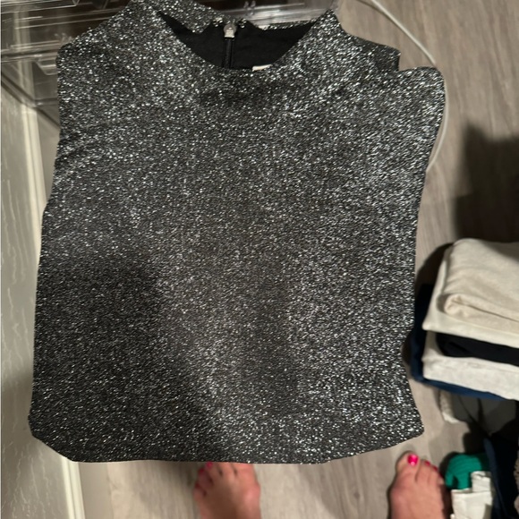 Michael Kors silver shimmery holiday top size L zipper high neck - Picture 4 of 10